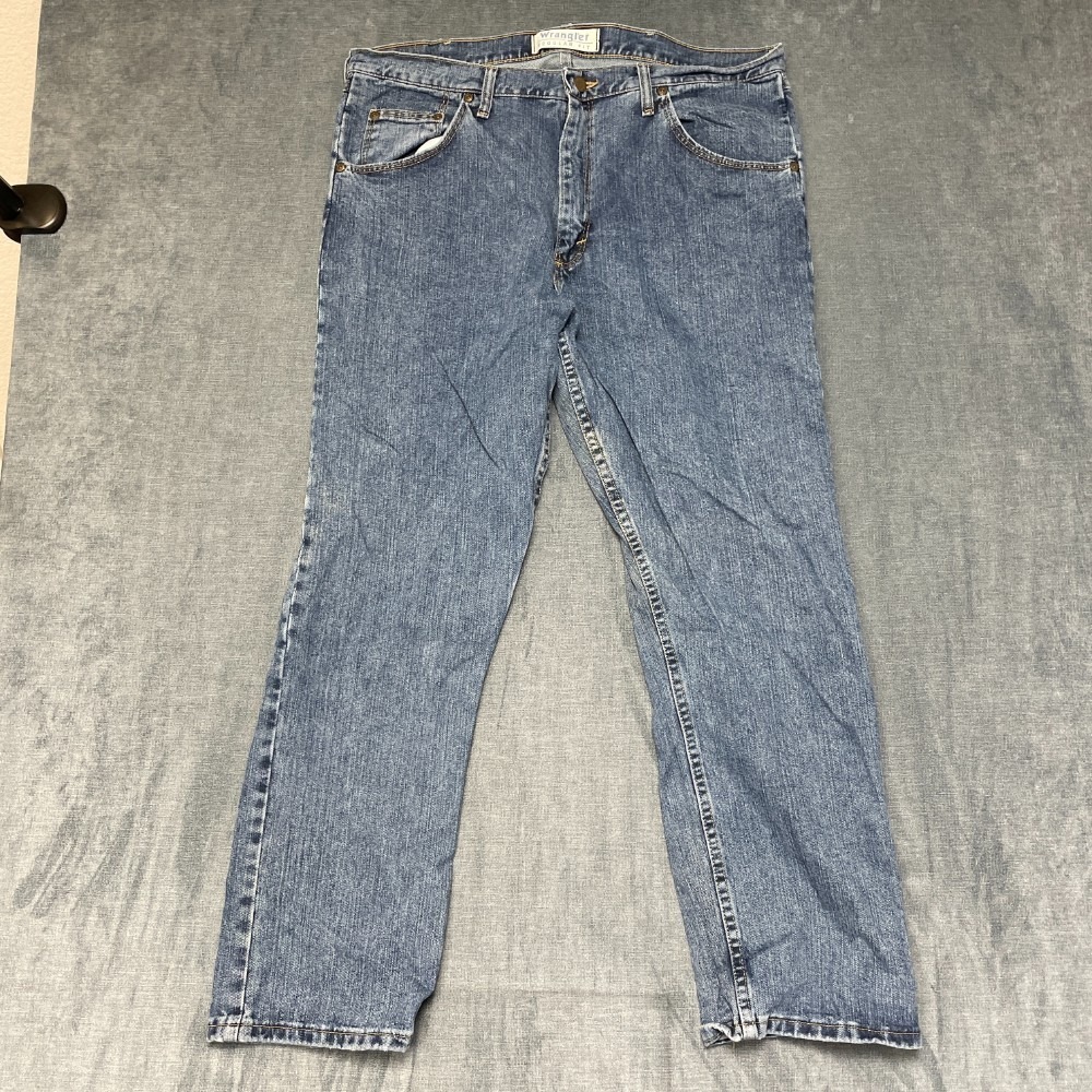 Wrangler Jeans Mens 38x30 Blue Denim Cotton Non Stretch Straight Leg Regular Fit